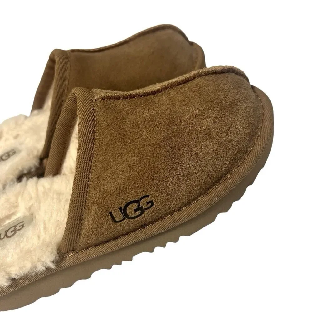 UGG Keegan Slide Slipper Chestnut Suede Shearling Slip On Shoes Kids Size 1 US